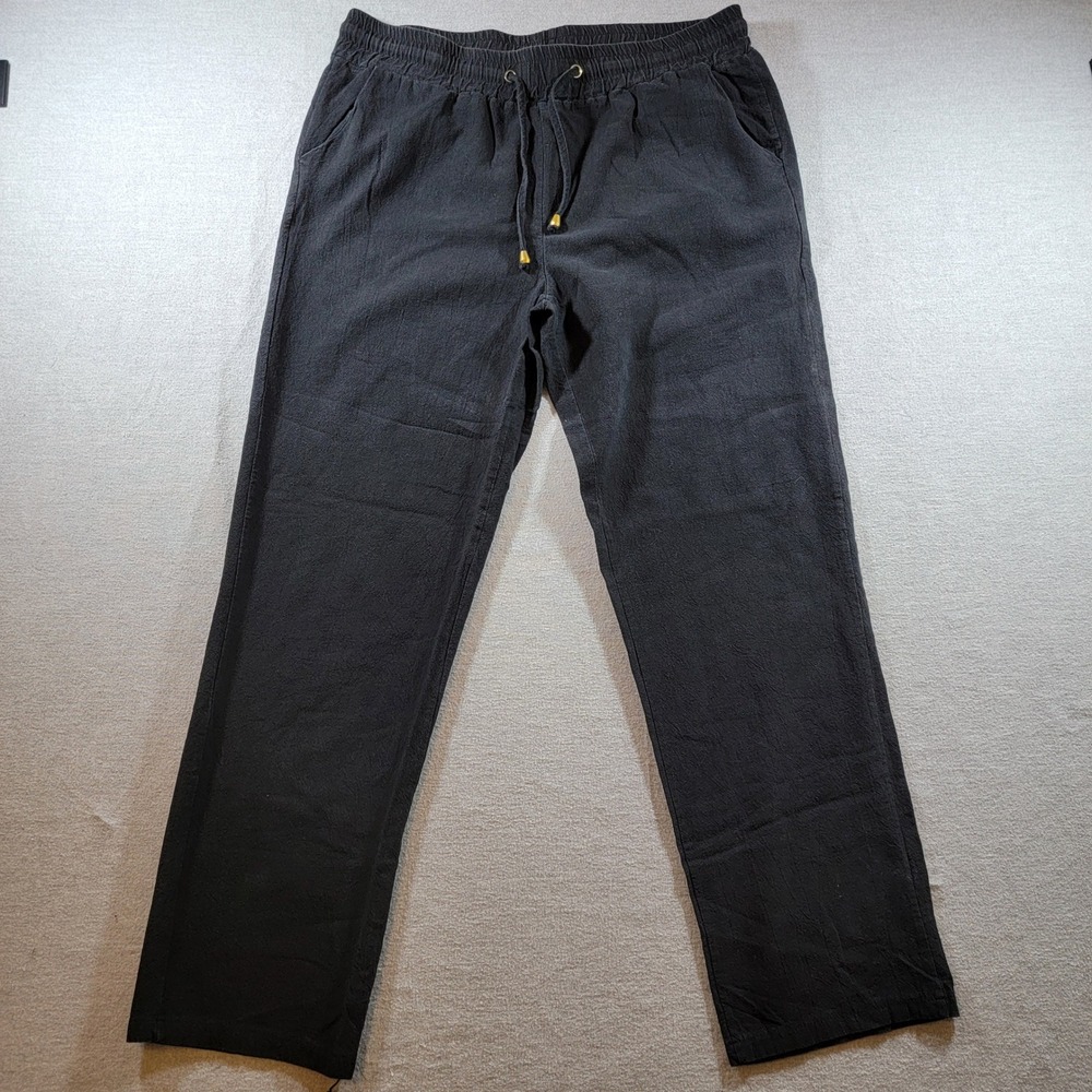 Textured 95% Cotton Pants Womens XXL Black Excellent Drawstring Straight